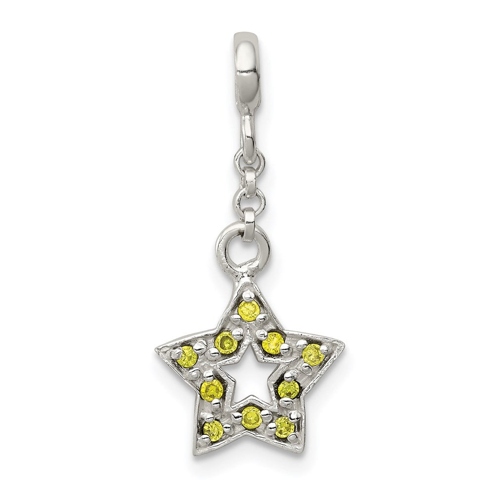 Sterling Silver Green CZ Star 1/2in Dangle Enhancer, 26 x 12 mm