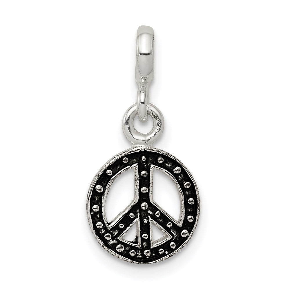 Sterling Silver Enameled Peace Symbol Enhancer, 21 x 10 mm