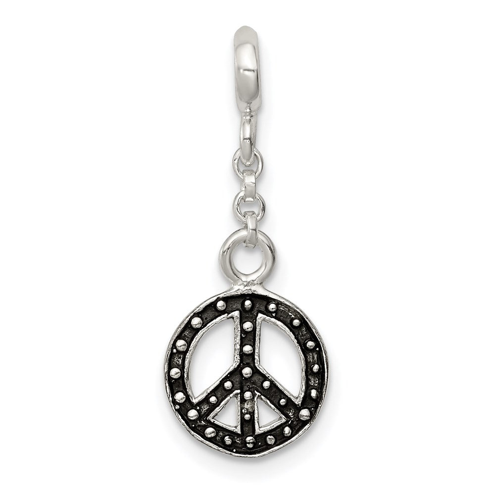 Sterling Silver Enameled Peace Symbol 1/2in Dangle Enhancer, 26 x 10 mm