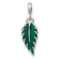 Sterling Silver Green Enameled Leaf Enhancer, 24 x 7 mm