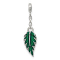 Sterling Silver Green Enameled Leaf 1/2in Dangle Enhancer, 31 x 7 mm