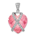 Sterling Silver Polished Pink & Clear CZ Heart Pendant, 35 x 22 mm