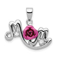 Sterling Silver RH-pltd Dyed Pink Aluminum Rose/Clear CZ Mom Pendant, 19 x 22 mm