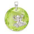 Sterling Silver Rhodium-plated Green CZ Frog Pendant, 26 x 20 mm