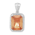 Sterling Silver Polished Champagne CZ Rectangle Pendant, 33.7 x 16.9 mm