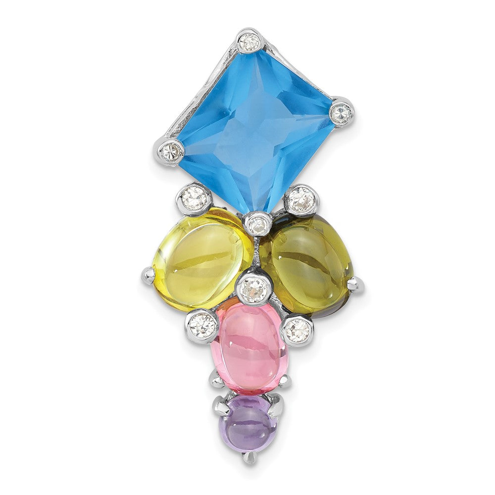 Sterling Silver Polished Multi-color CZ Fancy Slide Pendant, 35.4 x 17.8 mm
