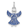 Sterling Silver Polished Blue Stellux Crystal Angel Pendant, 22.5 x 13.6 mm