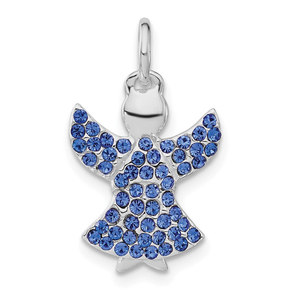 Sterling Silver Polished Blue Stellux Crystal Angel Pendant, 22.5 x 13.6 mm