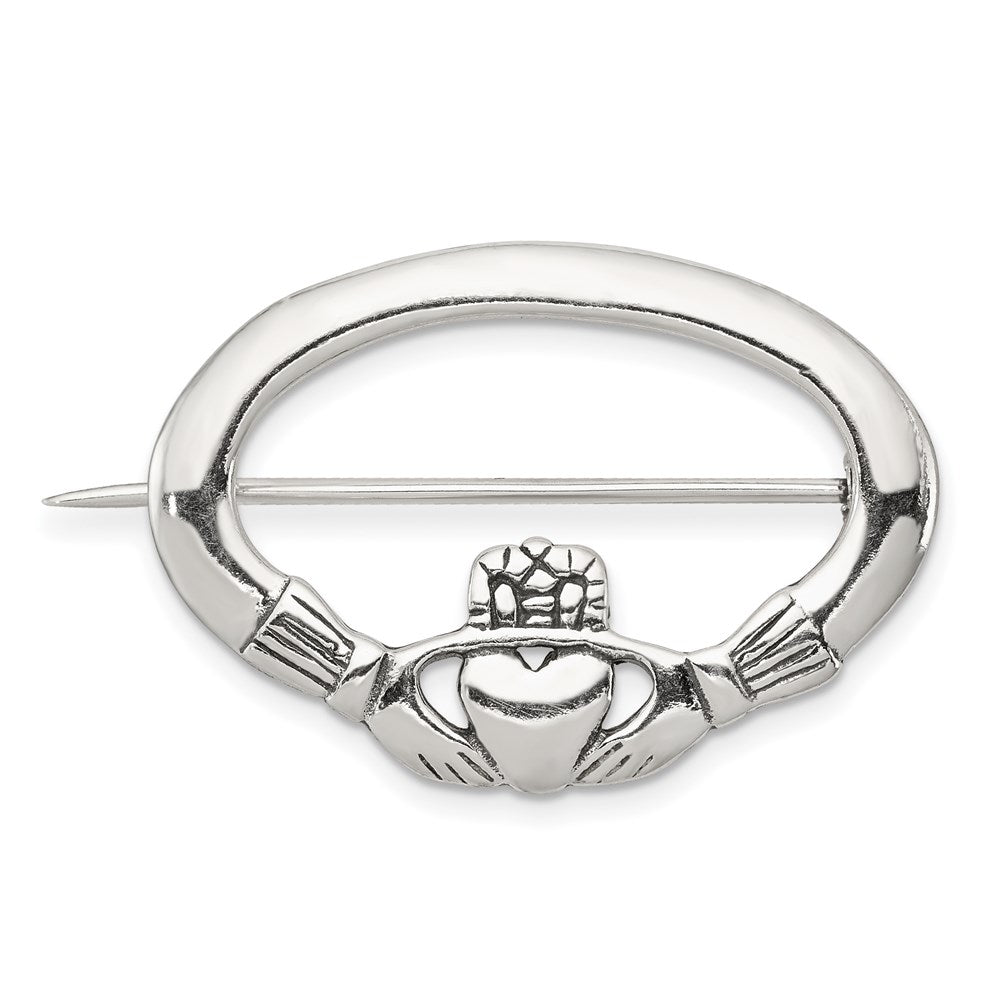 Sterling Silver Antiqued Claddagh Pin, 24 x 32 mm