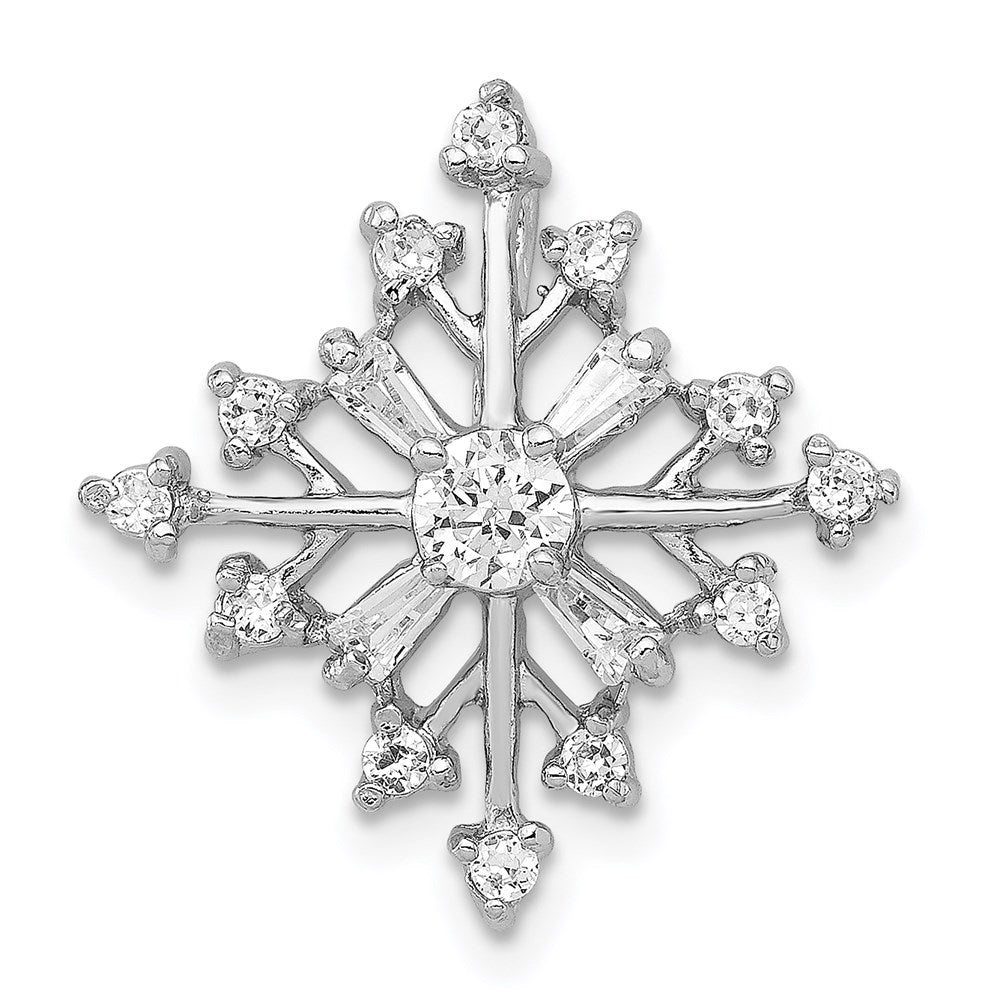 Sterling Silver Rhodium-plated CZ Snowflake Slide, 19 x 19 mm