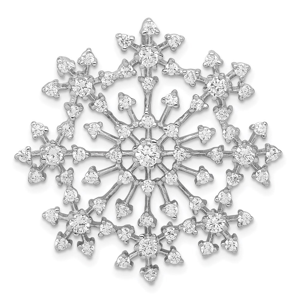 Sterling Silver Rhodium-plated CZ Starburst Snowflake Slide, 35 x 35 mm