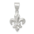 Sterling Silver Rhodium-plated CZ Fleur De Lis Pendant, 21 x 12 mm