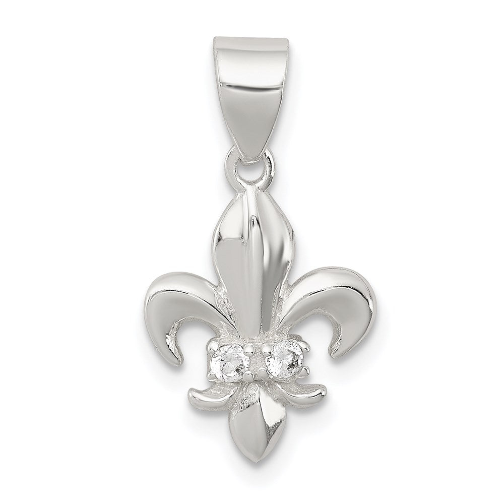 Sterling Silver Rhodium-plated CZ Fleur De Lis Pendant, 21 x 12 mm