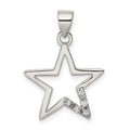 Sterling Silver Rhodium-plated CZ Star Pendant, 30 x 20 mm