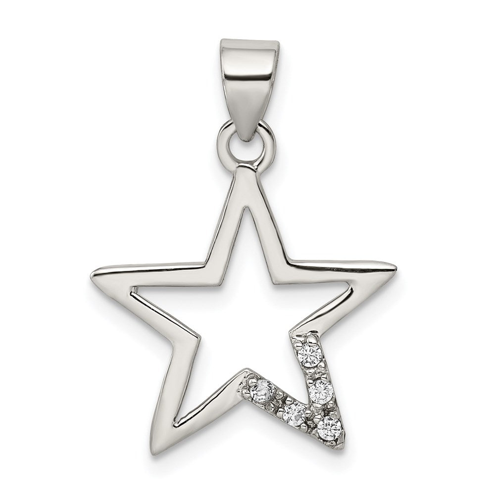 Sterling Silver Rhodium-plated CZ Star Pendant, 30 x 20 mm