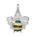 Sterling Silver Rhodium-plated Blue/Green & Yellow Enamel Bee Charm, 18 x 18 mm