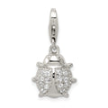 Sterling Silver Rhodium-plated CZ Lady Bug Charm, 16 x 12 mm