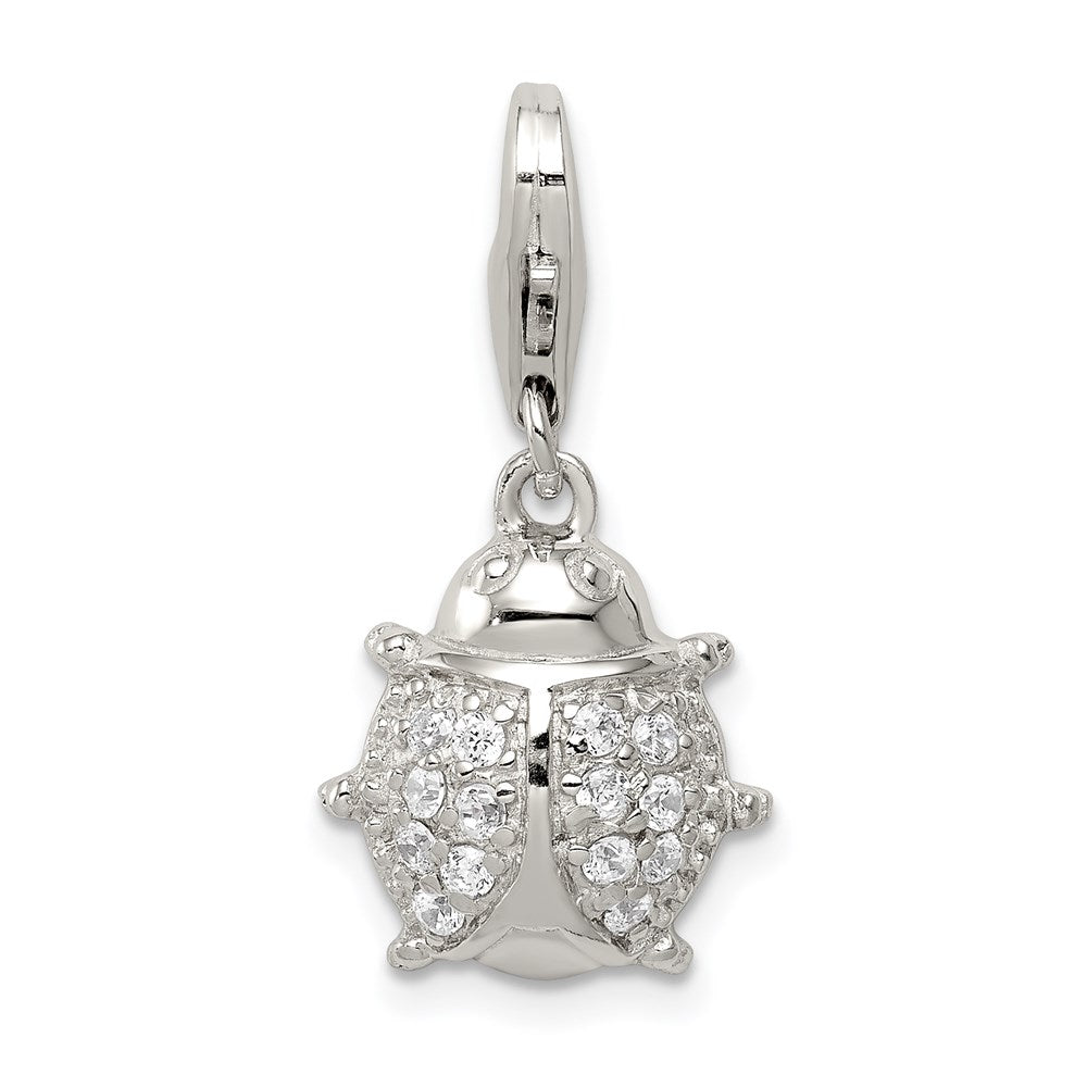 Sterling Silver Rhodium-plated CZ Lady Bug Charm, 16 x 12 mm