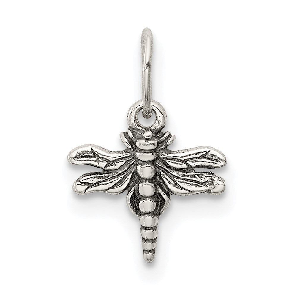 Sterling Silver Antiqued Dragonfly Charm, 9 x 9 mm