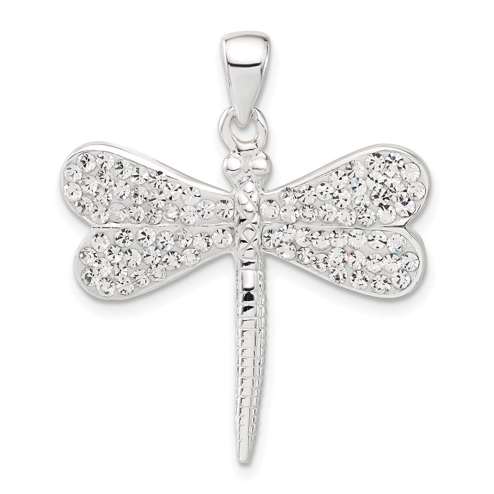 Sterling Silver w/ Stellux Crystal Dragonfly Pendant, 34 x 29.3 mm