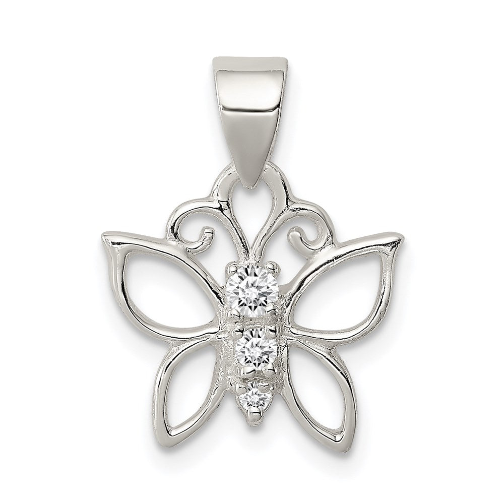 Sterling Silver CZ Butterfly Pendant, 14 x 15 mm