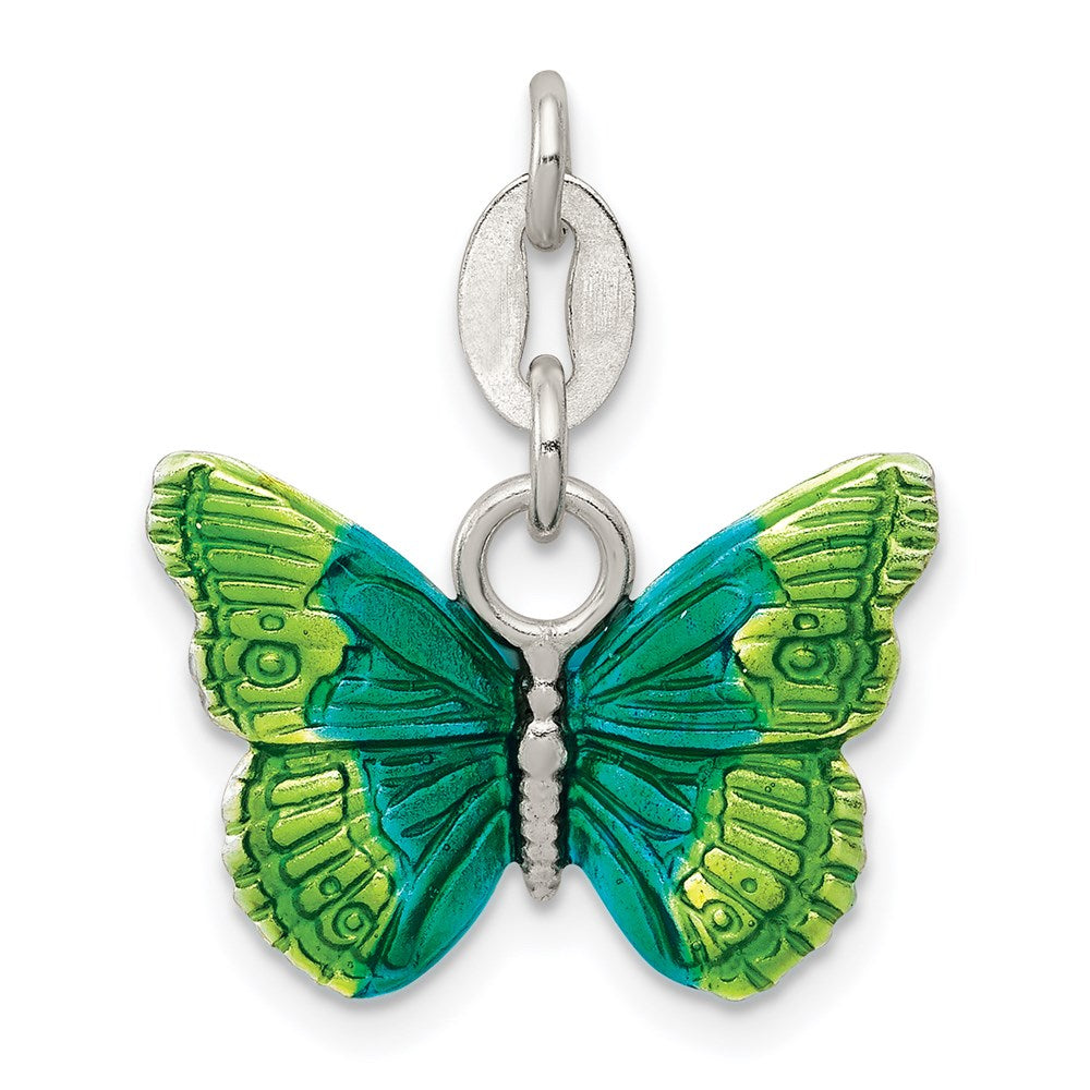 Sterling Silver Enameled Butterfly Charm, 13 x 18 mm