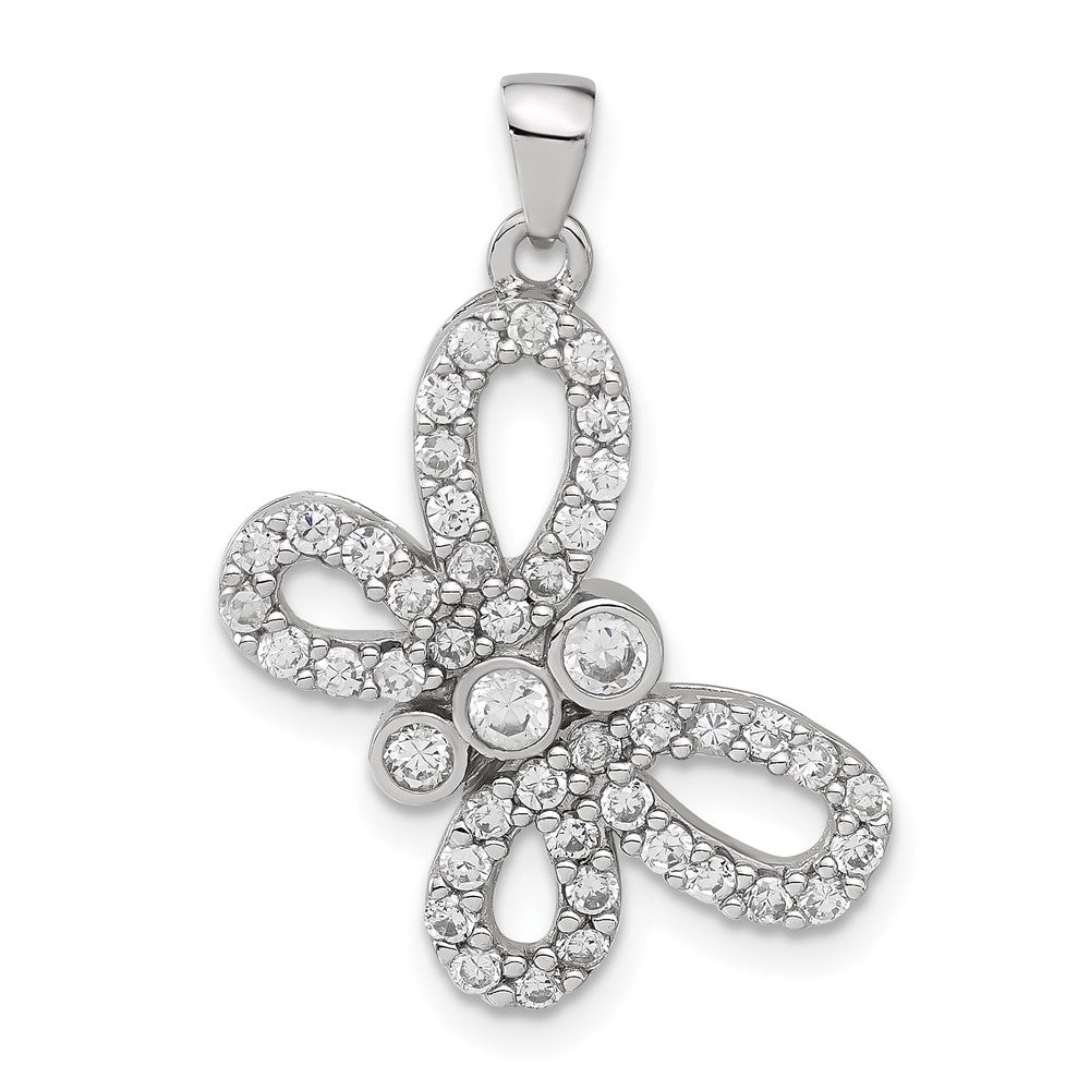 Sterling Silver CZ Butterfly Pendant, 28.4 x 21.65 mm