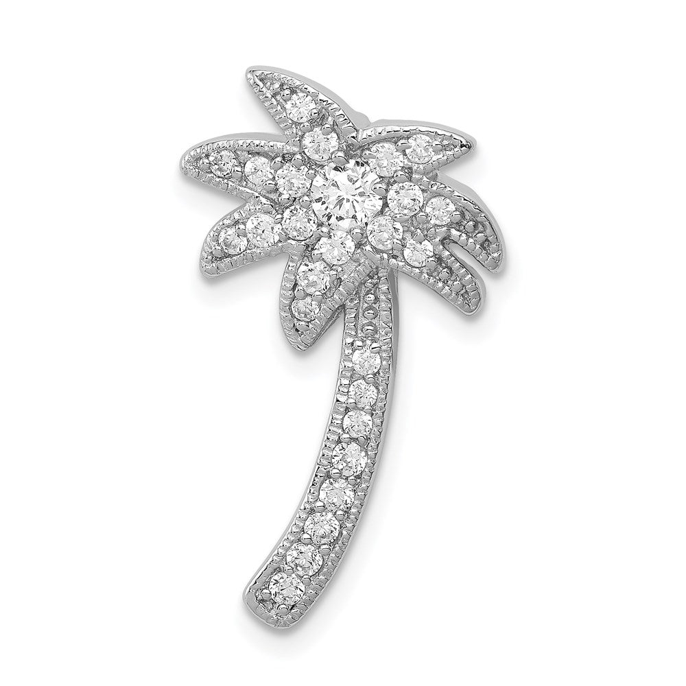 Sterling Silver Rhodium-plated CZ Palm Tree Chain Slide, 28 x 11 mm