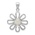 Sterling Silver rhodium Plated Created Opal Daisy Slide, 27 x 20 mm