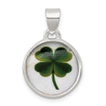 Sterling Silver 4 Leaf Clover Clear Enamel Pendant, 15 x 15 mm