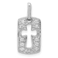 Sterling Silver Rhodiulm Plated Faith CZ Open Cross Charm, 9 mm