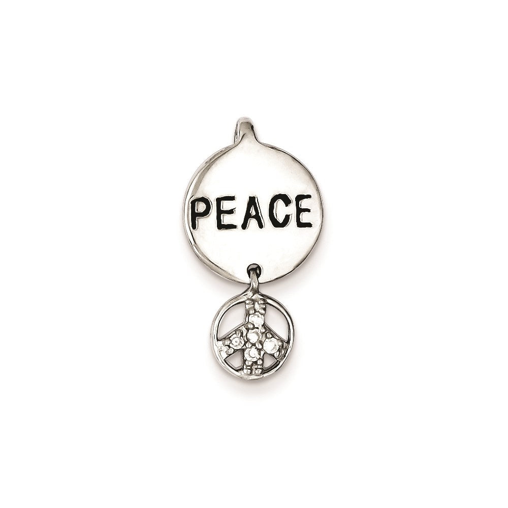 Sterling Silver Peace Sign CZ Pendant, 21 x 13 mm