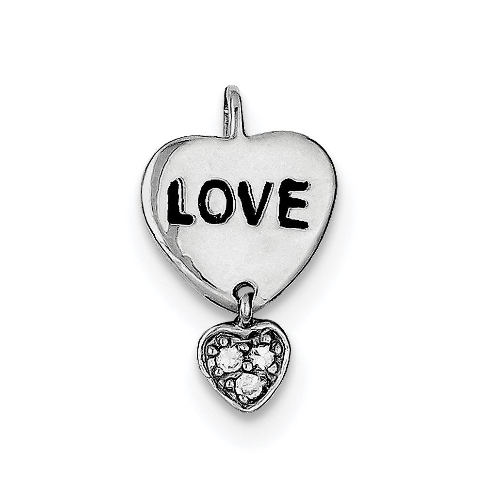 Sterling Silver Rhodium Plated Love CZ Heart Pendant, 18 x 12 mm