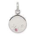 Sterling Silver Hope w/Pink CZ Disc Charm, 16 x 13 mm
