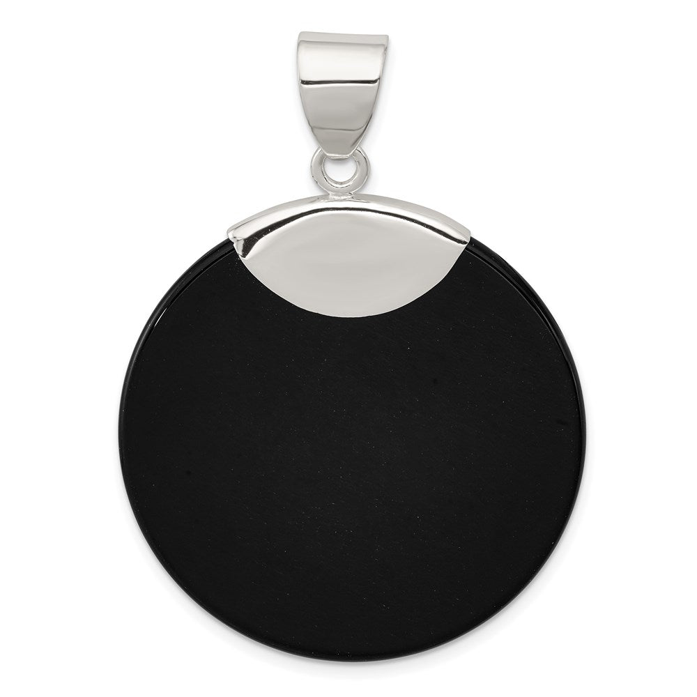 Sterling Silver Round Black Onyx Pendant, 47 x 35 mm