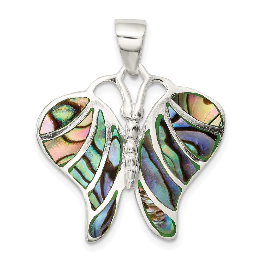 Sterling Silver Rhodium-plated Abalone Butterfly Pendant, 29 x 24 mm