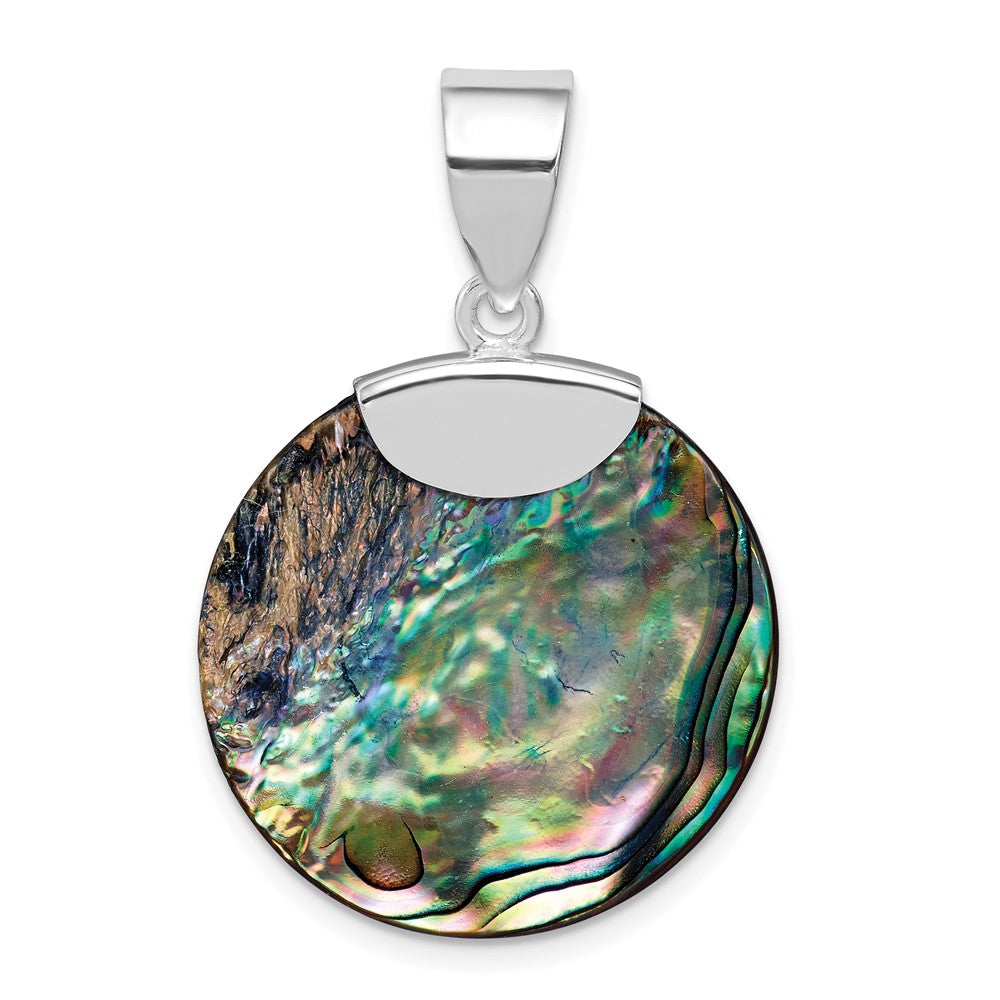 Sterling Silver Rhodium-plated Round Abalone Pendant, 34 x 22 mm