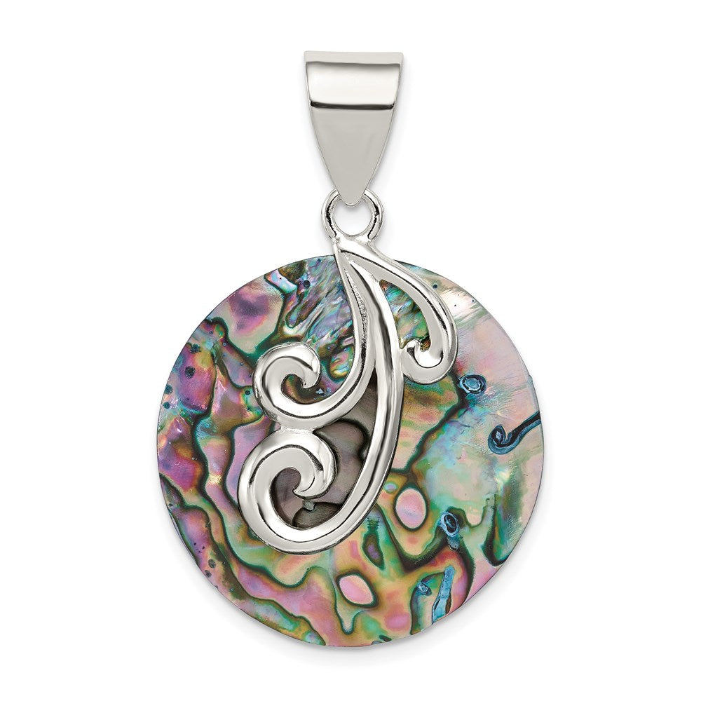 Sterling Silver Round Abalone Pendant, 39 x 25 mm
