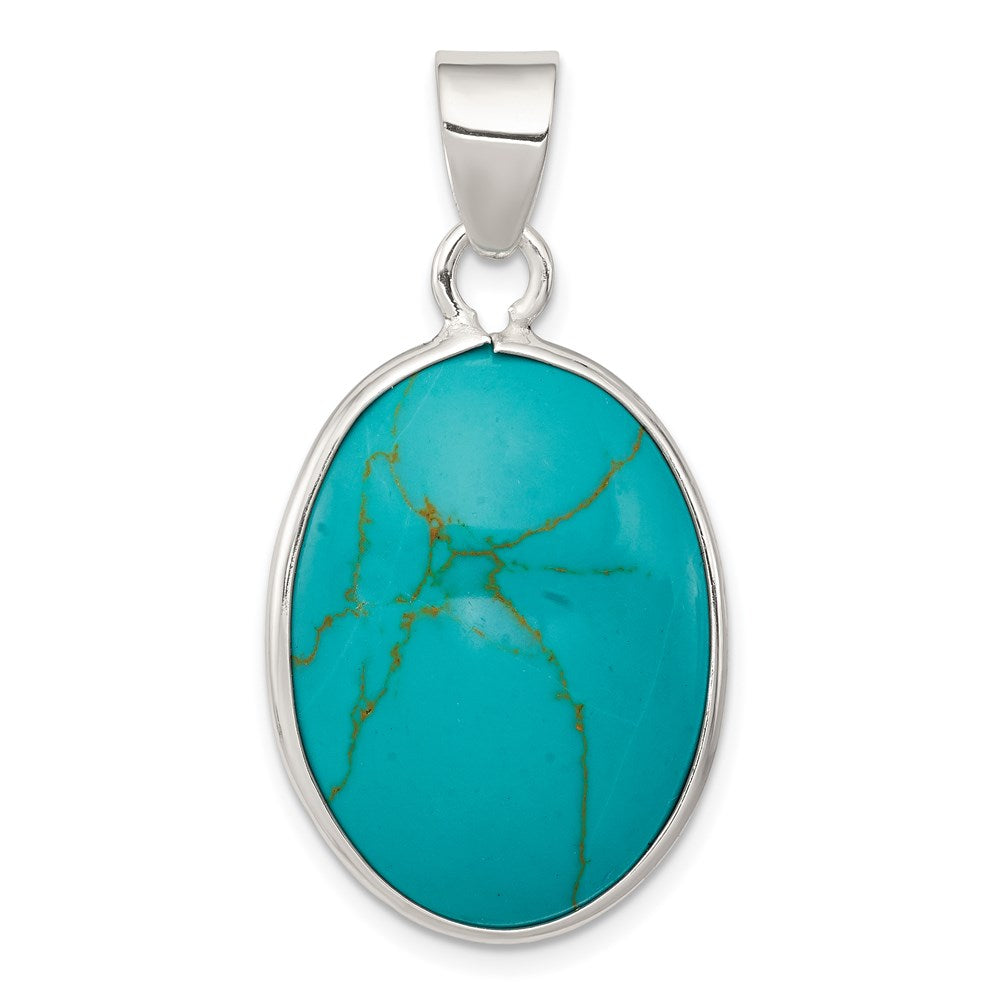 Sterling Silver Oval Turquoise Pendant, 37 x 20 mm