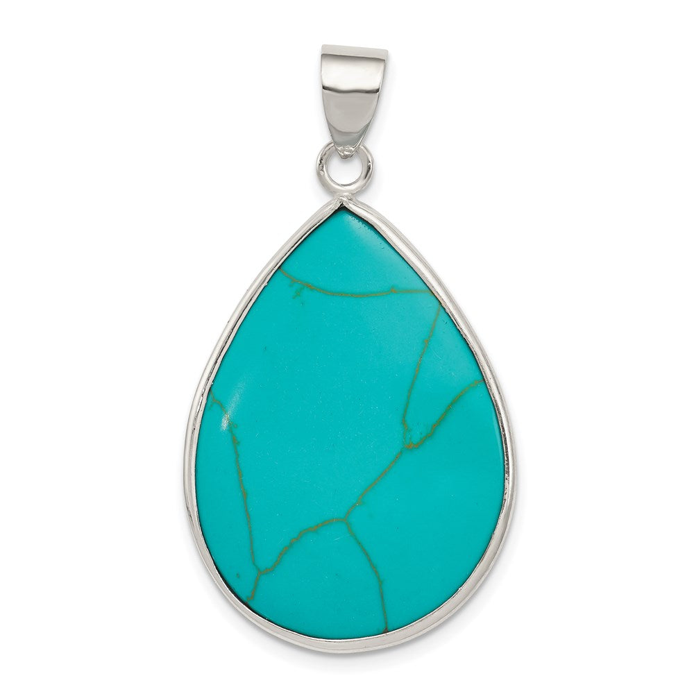 Sterling Silver Teardrop Turquoise Pendant, 40 x 24 mm