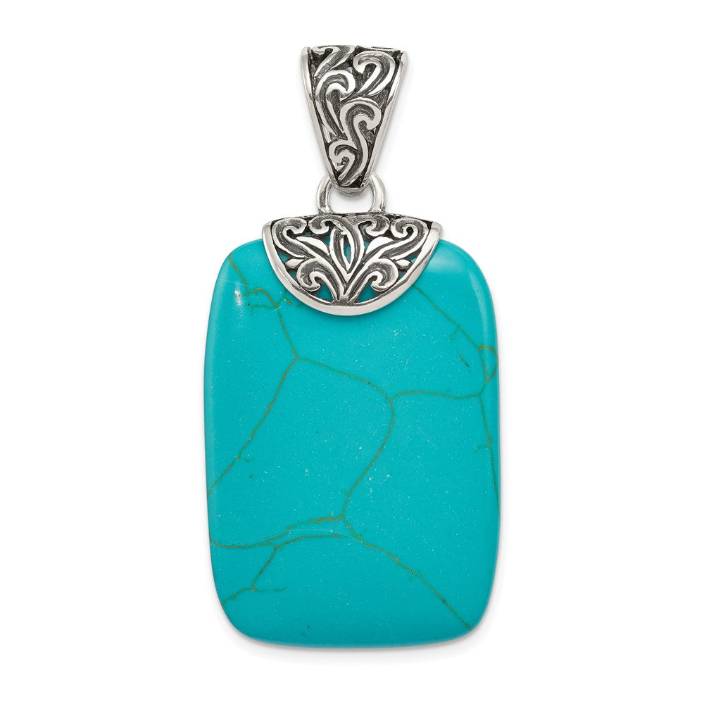 Sterling Silver Antiqued Turquoise Pendant, 49 x 25 mm