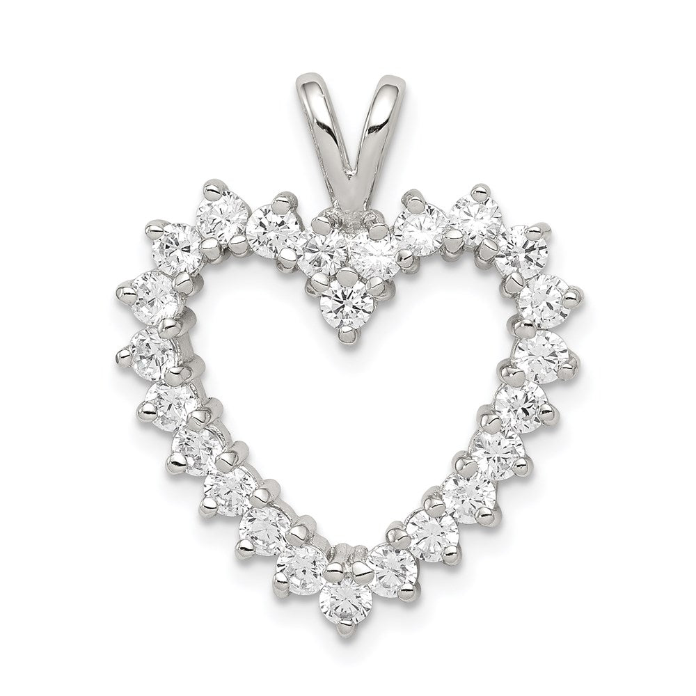 Sterling Silver Rhodium-plated CZ Heart Pendant, 25 x 20 mm