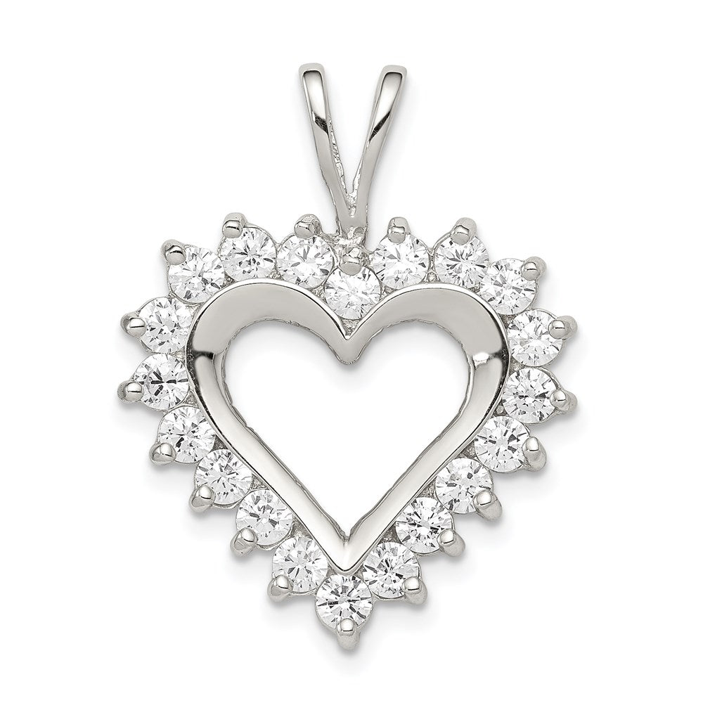 Sterling Silver Rhodium-plated CZ Open Heart Pendant, 27 x 21 mm