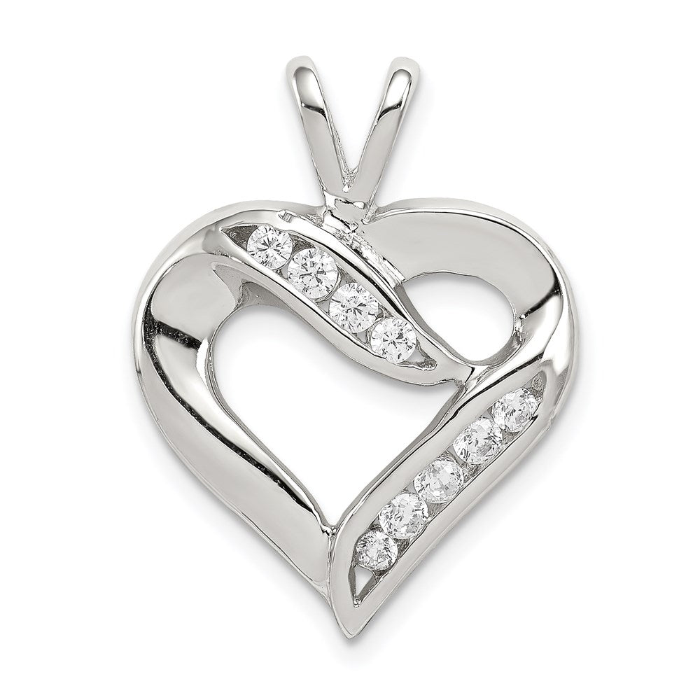 Sterling Silver Rhodium-plated CZ Heart Pendant, 25 x 19 mm