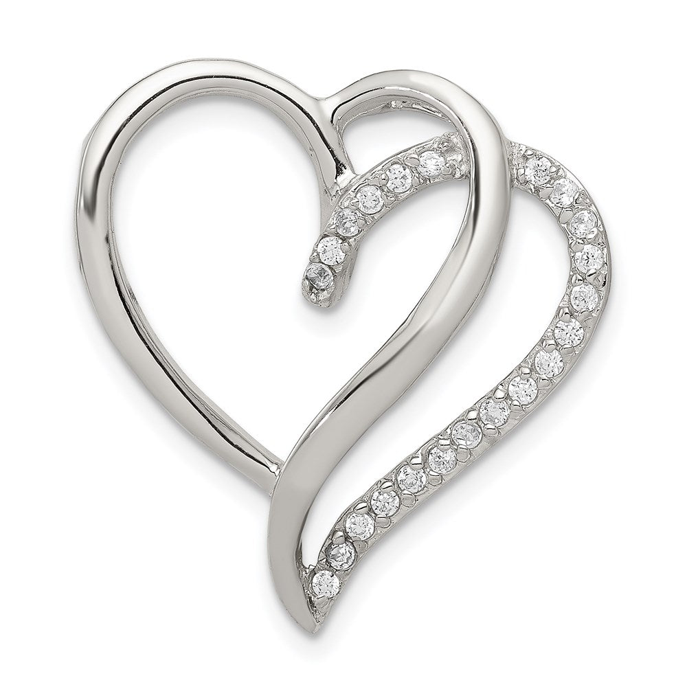 Sterling Silver Rhodium-plated CZ Heart Pendant, 25 x 24 mm