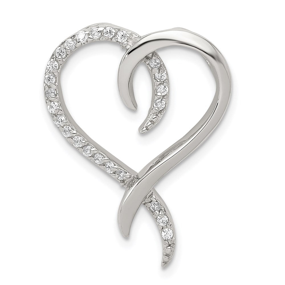 Sterling Silver Rhodium-plated CZ Heart Chain Slide, 27 x 20 mm