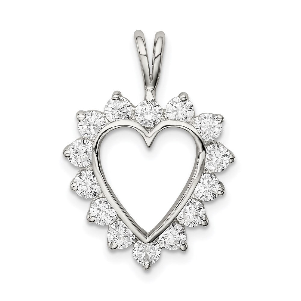 Sterling Silver Rhodium-plated CZ Heart Pendant, 24 x 17 mm