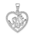 Sterling Silver Rhodium-plated CZ Love Heart Pendant, 26 x 19 mm