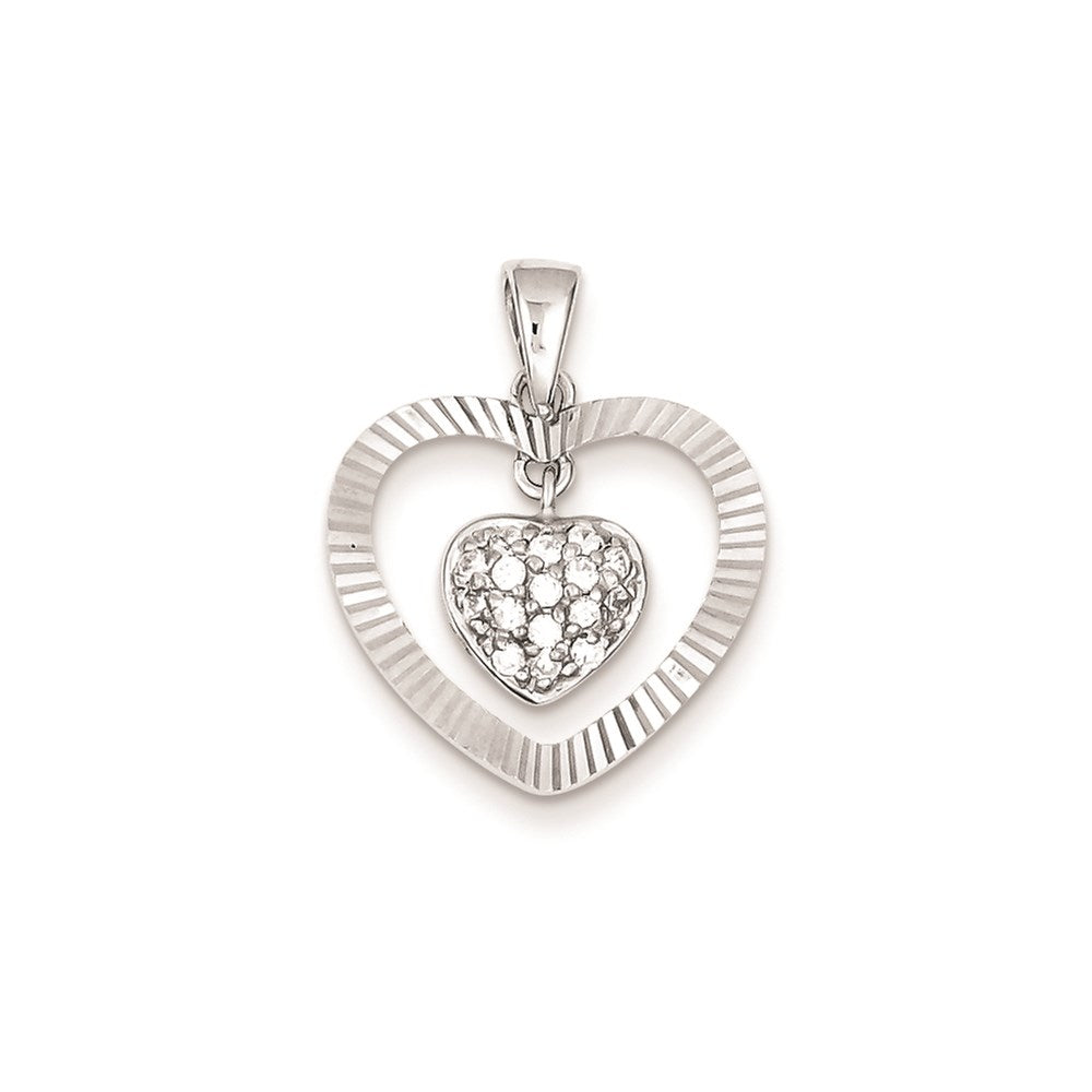 Sterling Silver CZ Heart Pendant, 23 x 19 mm