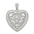 Sterling Silver Rhodium-plated CZ Filigree Heart Pendant, 28 x 22 mm